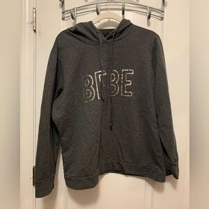 𝅺Bebe Sport Charcoal silver Sequin Logo Hoodie Sweatshirt Women’s 2X athleisure